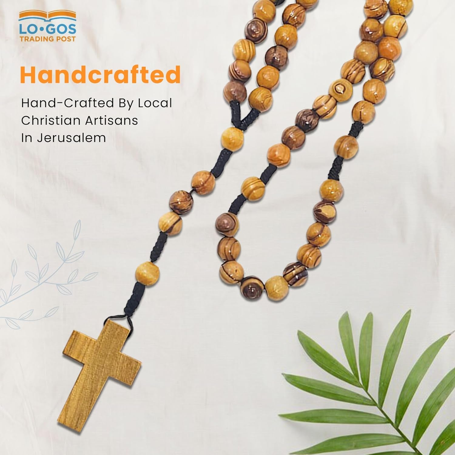 Certified Olive Wood Bulk Catholic Rosary Beads from Israel, Wooden Dangling Cross Pendant, Large Beads, for Men and Women, Baptism, First Communion, & Confirmation, Rosarios Catolicos