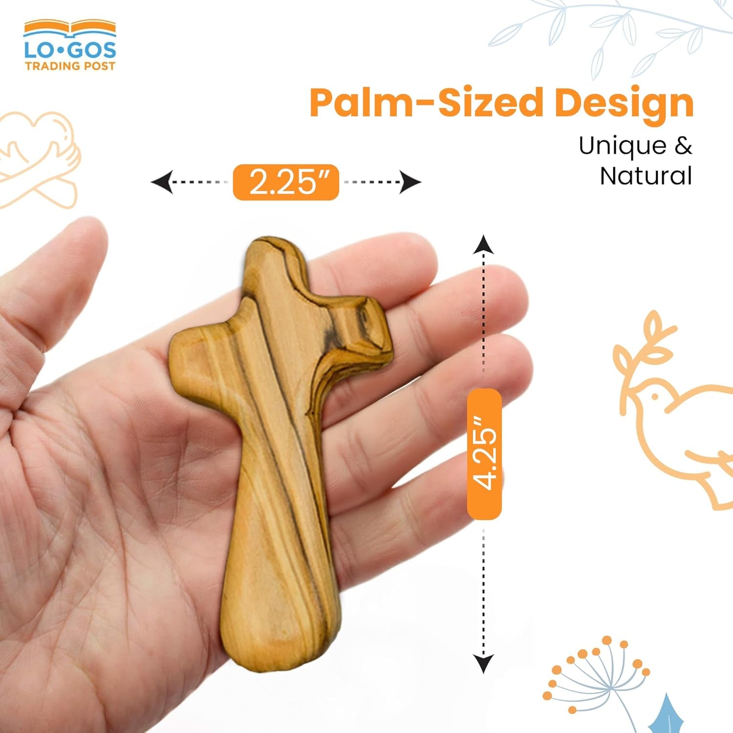 Deluxe Holding Cross Prayer Cross for Hand W/ Gift Box - Holy Land Olive Wood Cross - Large Comfort Cross Pocket Cross, Meditation Booklet & Authenticity Certificate - Christian Gift for Prayer