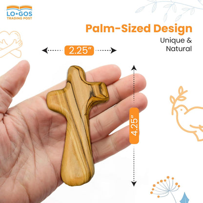 Deluxe Holding Cross Prayer Cross for Hand W/ Gift Box - Holy Land Olive Wood Cross - Large Comfort Cross Pocket Cross, Meditation Booklet & Authenticity Certificate - Christian Gift for Prayer