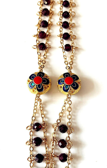 Handmade Gold Ladder to Heaven Garnet Beads Catholic Rosary Crucifix Necklace Box