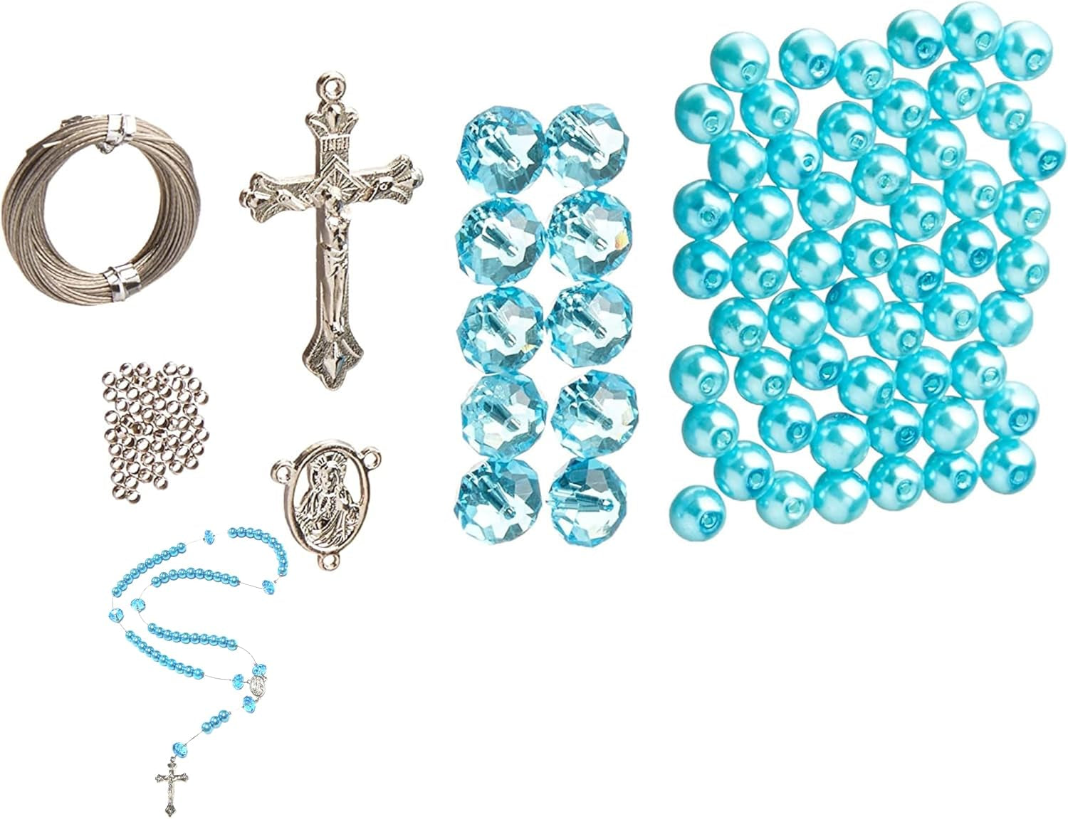Crystal & Pearl Beads Rosary DIY Kit, Turquoise Blue