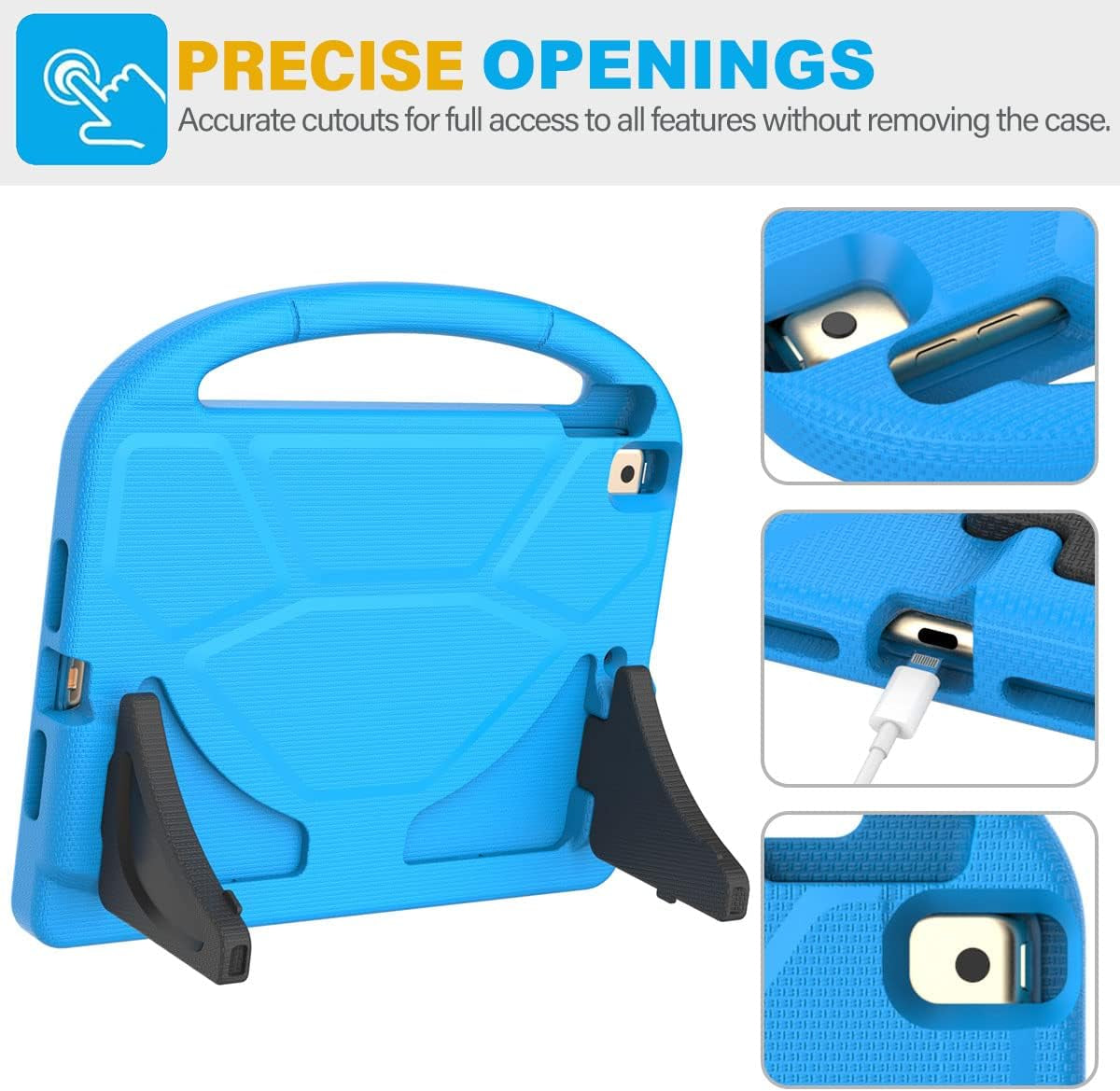 Kids Case for Ipad 9Th/8Th/7Th Gen - Ipad 10.2 Inch Case with Built-In Screen Protector, Durable Shockproof Handle Stand, Blue