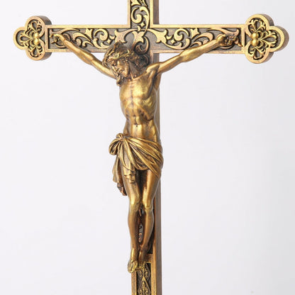 BC Catholic Standing Crucifix for Altar, Tabletop Gold Crucifix Cross Inspira...