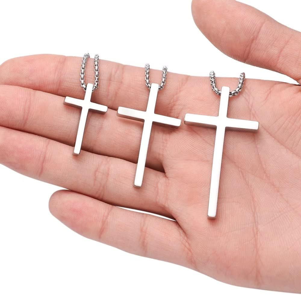 Cross Necklace for Men Boys - Fathers Day Mens Gifts, Stainless Steel Cross Pendant Chain Necklaces for Men, Mens 16-30 Inches Chain Gold Silver Black Cross Necklace Jewelry Gifts