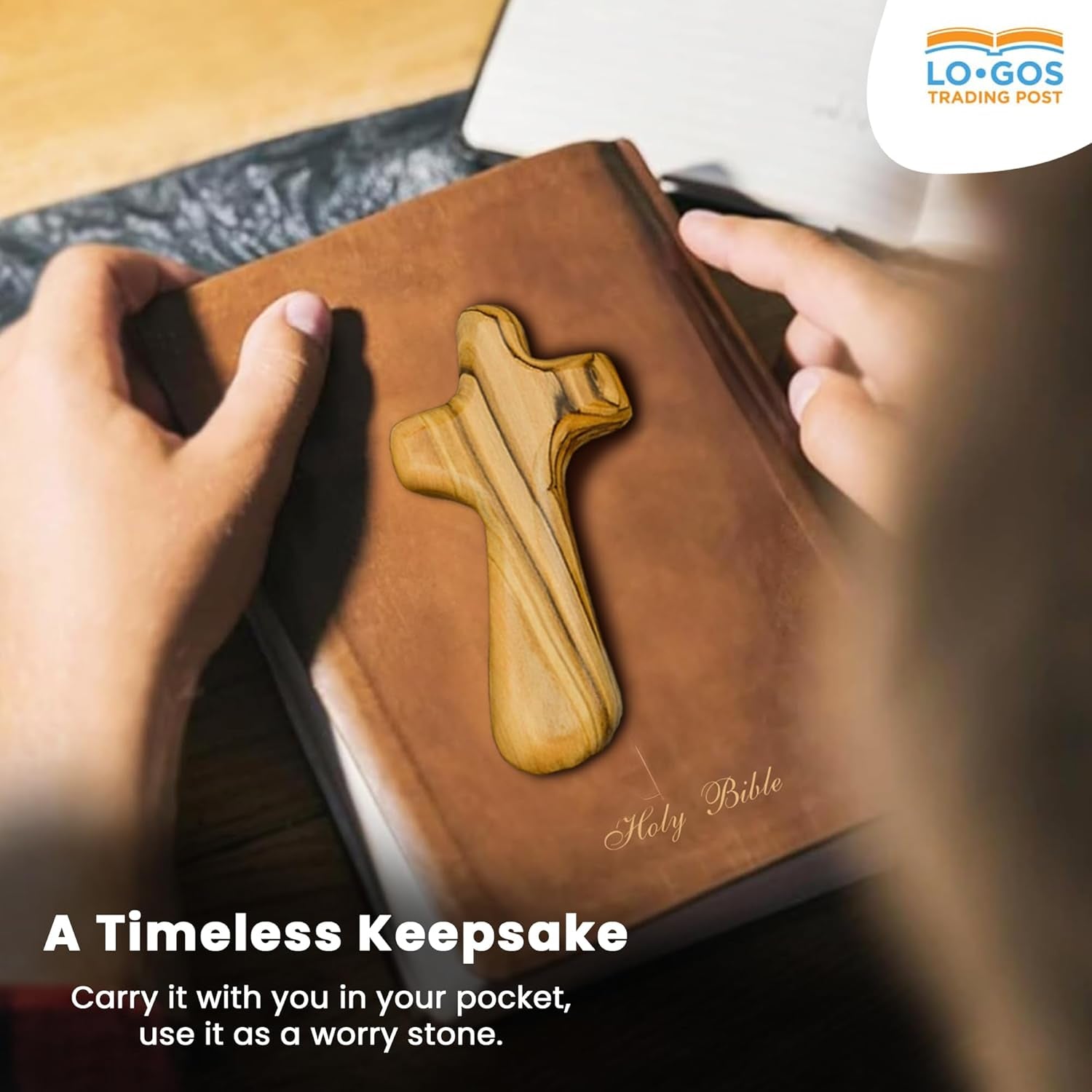 Deluxe Holding Cross Prayer Cross for Hand W/ Gift Box - Holy Land Olive Wood Cross - Large Comfort Cross Pocket Cross, Meditation Booklet & Authenticity Certificate - Christian Gift for Prayer