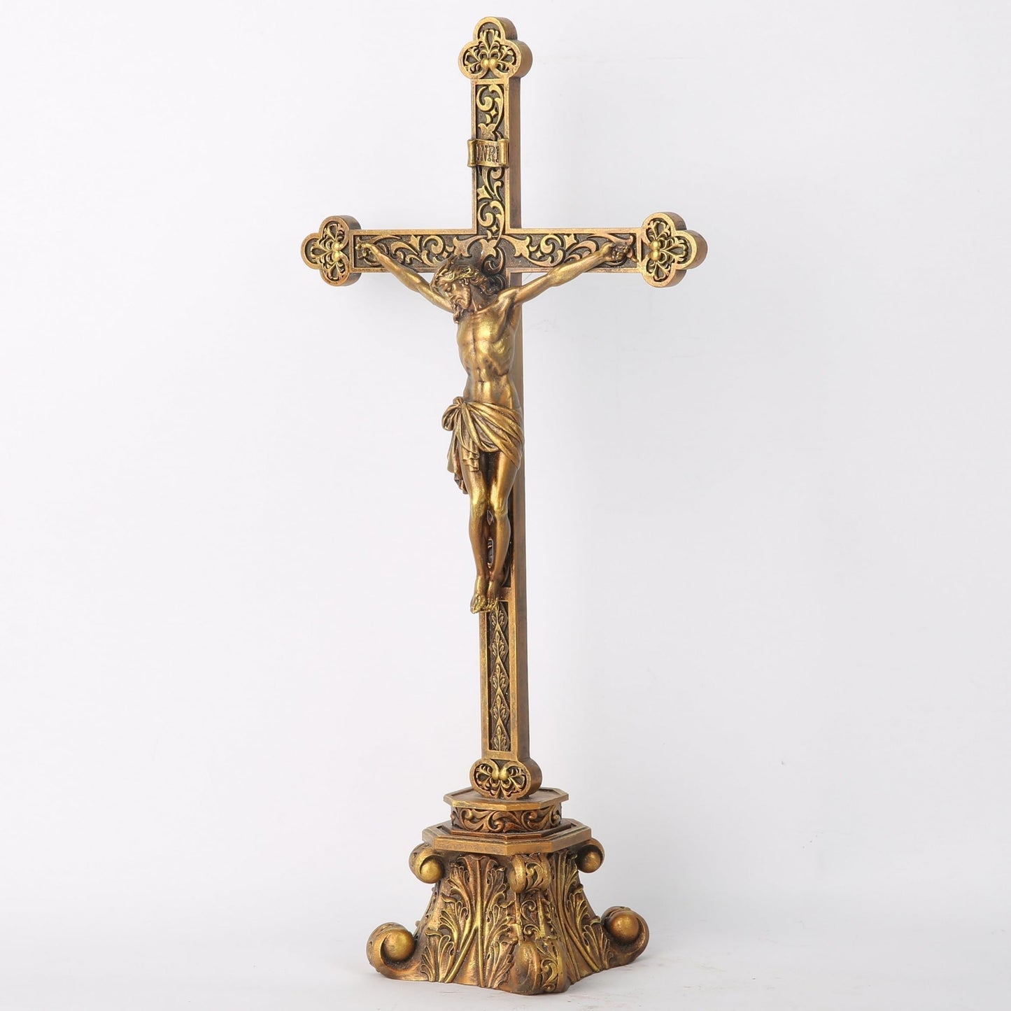 BC Catholic Standing Crucifix for Altar, Tabletop Gold Crucifix Cross Inspira...