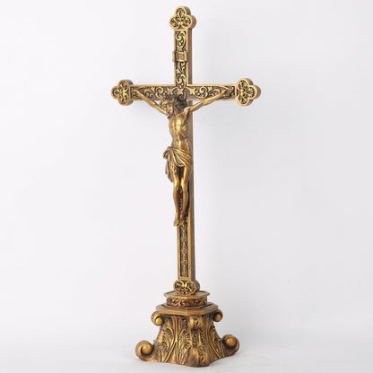BC Catholic Standing Crucifix for Altar, Tabletop Gold Crucifix Cross Inspira...