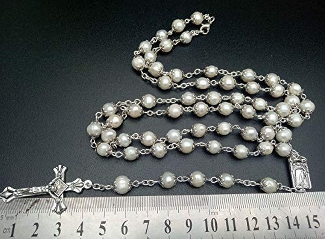 CMC Rosary Beads Catholic for Woman - Pink Natural Real Pearl Rosary Beads,