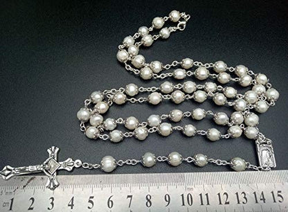 CMC Rosary Beads Catholic for Woman - Pink Natural Real Pearl Rosary Beads,