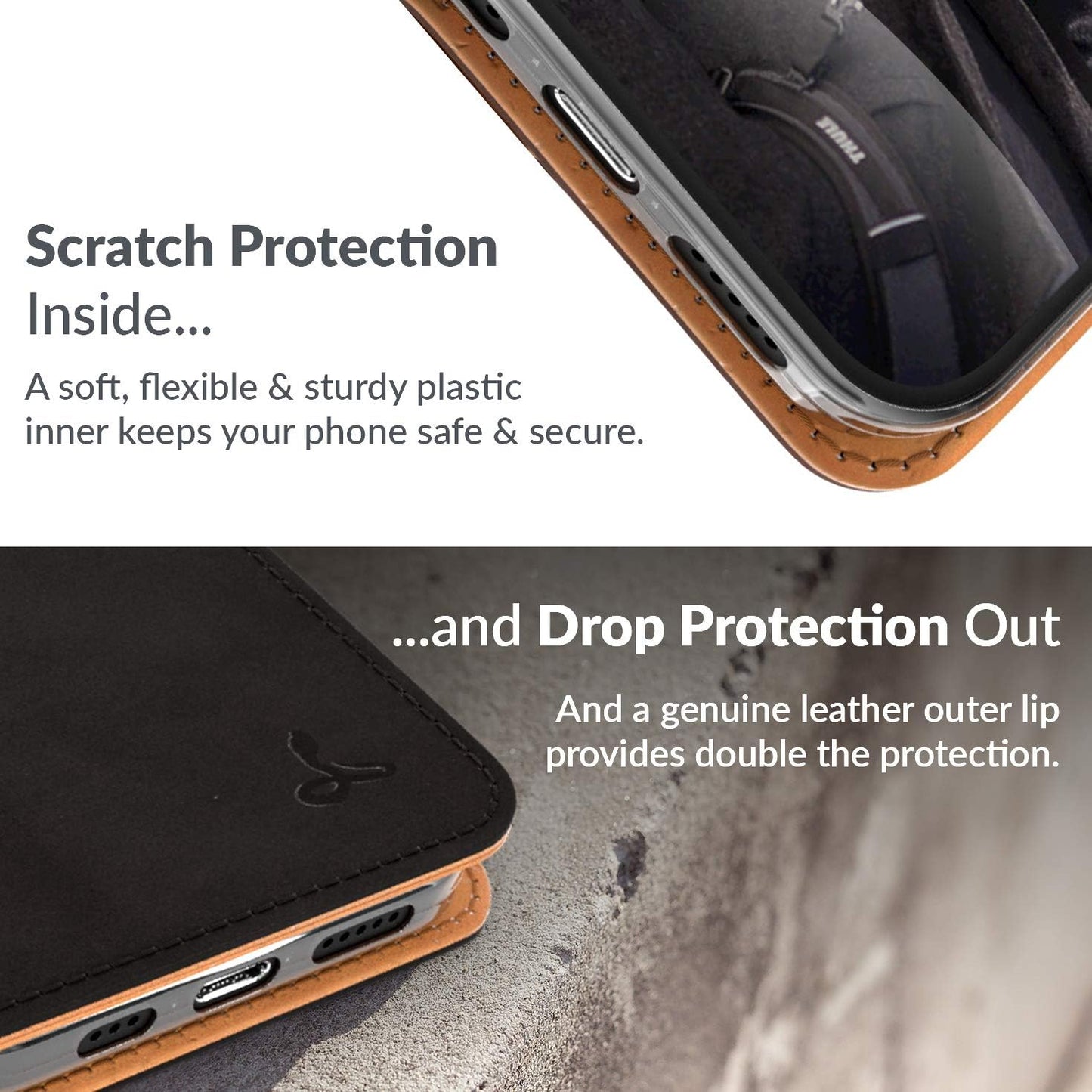 Iphone 12 Vintage Wallet || Genuine Leather Wallet Phone Case || Real Leather with Viewing Stand & 3 Card Holder || Flip Folio Cover with Card Slot (Black)