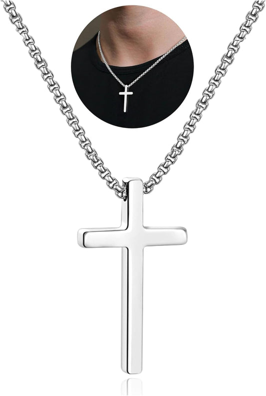 Cross Necklace for Men Boys - Fathers Day Mens Gifts, Stainless Steel Cross Pendant Chain Necklaces for Men, Mens 16-30 Inches Chain Gold Silver Black Cross Necklace Jewelry Gifts